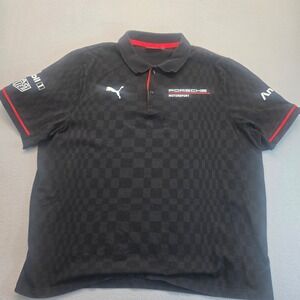 Puma Porsche Motorsport Mens XXL Polo Shirt Black Checkerboard Teamwear Racing